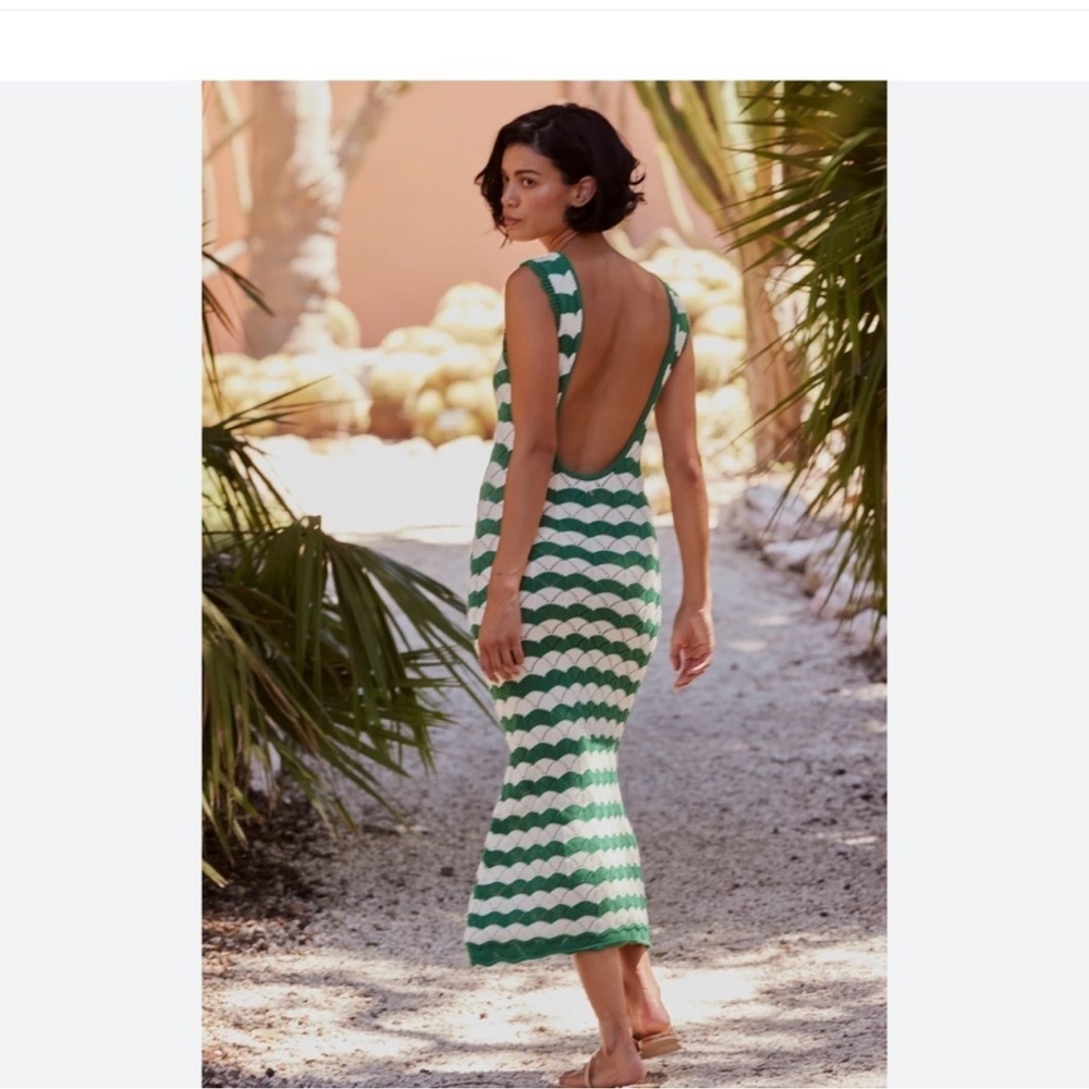 MISA Rosalba Dress- Green and White Striped Dress
